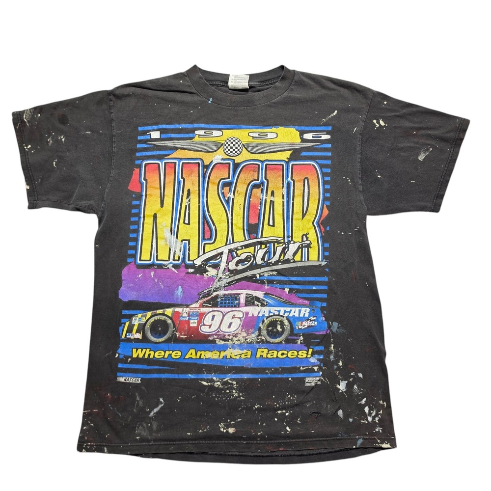 90s Authentic Vintage Distressed Tee Mens XL Black Tultex 1996 NASCAR Tour
